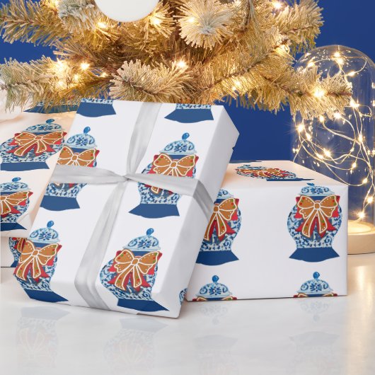 Papier Cadeau Pot à gingembre bleu de Noël (Vacances)