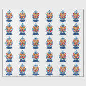 Papier Cadeau Pot à gingembre bleu de Noël (Plat)