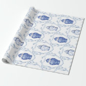 Papier Cadeau Pot à gingembre bleu et blanc de style chinoiserie (Déroulé)