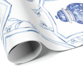 Papier Cadeau Pot à gingembre bleu et blanc de style chinoiserie (Coin rond)