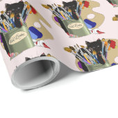 Papier Cadeau Pot à pinceaux chaton noir Artiste Chat Rose (Coin rond)
