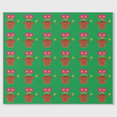 Papier Cadeau Pot de fleurs rose avec papillon (Plat)