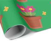 Papier Cadeau Pot de fleurs rose avec papillon (Coin rond)