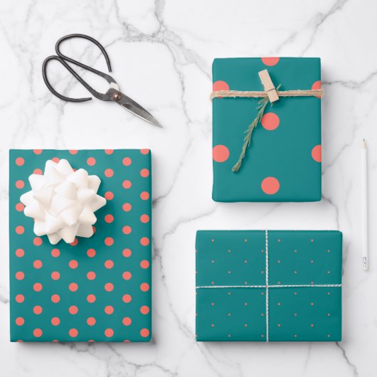 Papier cadeau Pot Polka Coral turquoise (Recto)