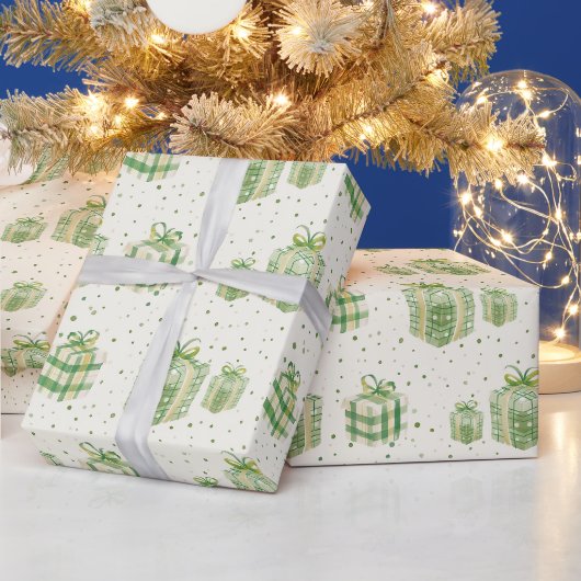 Papier Cadeau Pot Vert Et Blanc & Cadeaux Plaid, Point (Vacances)