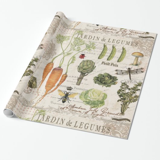Papier Cadeau potager français vintage moderne (Déroulé)