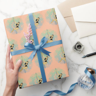 Papier Cadeau Poteau Sport Mandala Fleur Vert Bleu Pêche