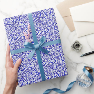Papier Cadeau Poterie bleue et blanche inspirée par l'Asie Chino