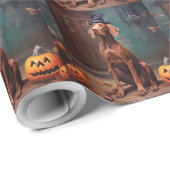 Papier Cadeau Potirons Vizsla Halloween Épouvantables (Coin rond)