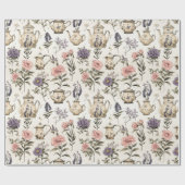 Papier Cadeau Pots de thé vintages et fleurs (Plat)