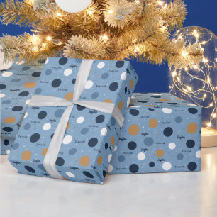 Papier Cadeau Pots Moderne Découpé Bleu Nom de Noël Texte