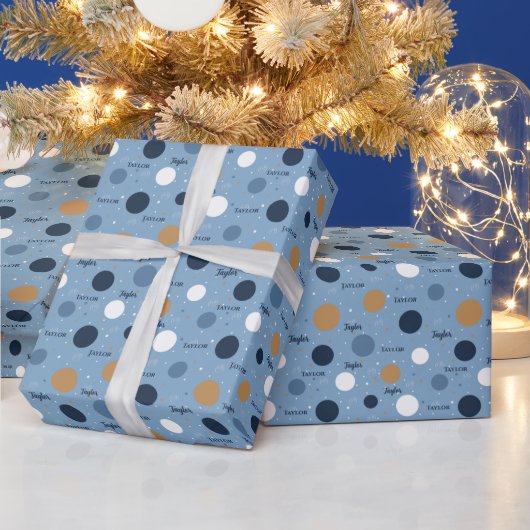 Papier Cadeau Pots Moderne Découpé Bleu Nom de Noël Texte (Vacances)