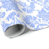 Papier Cadeau Poudre bleu et blanc Damas florales (Coin rond)