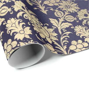 Papier Cadeau Poudre plus rusée chic royale d'or de marine bleu