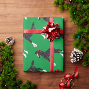 Papier Cadeau Poulain noir de trait Cheval de Noël Art équestre