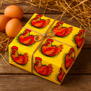 Papier Cadeau Poule sur nid Ferme lumineuse Volaille