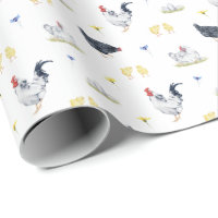 Poules, coqs et poussins d'aquarelle de style agri