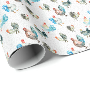 Papier Cadeau Poules de campagne amoureuses de poulets