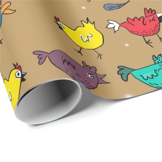 Papier Cadeau Poules en mode Noël #or (Coin rond)