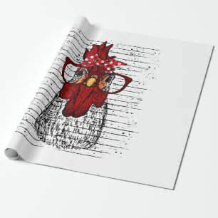 Papier Cadeau Poulet avec bandeau de bandana et lunettes mignonn