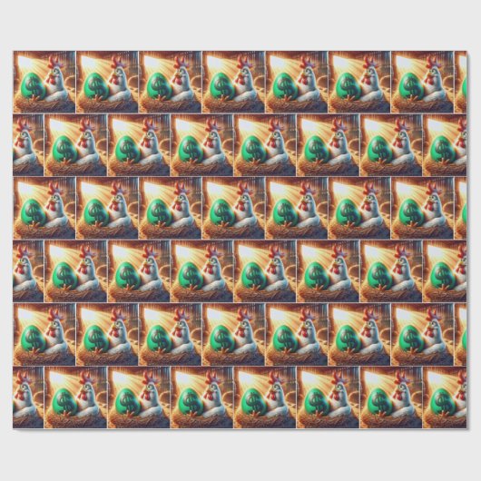 Papier Cadeau Poulet avec un œuf vert (Plat)