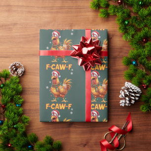 Papier Cadeau Poulet de Noël criant F drôle Caw F Coq