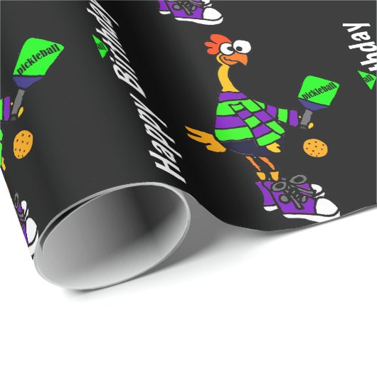 Papier Cadeau Poulet en caoutchouc drôle jouant Pickleball (Coin rond)
