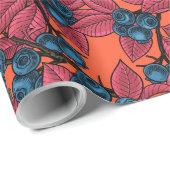 Papier Cadeau Poulet sur les branches de bleuets sur l'orange (Coin rond)