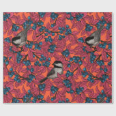 Papier Cadeau Poulet sur les branches de bleuets sur l'orange (Plat)