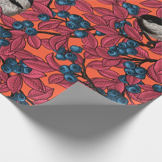 Papier Cadeau Poulet sur les branches de bleuets sur l'orange (Coin)
