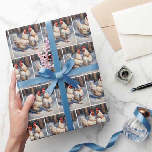 Papier Cadeau Poulets blancs en neige (Cadeaux)