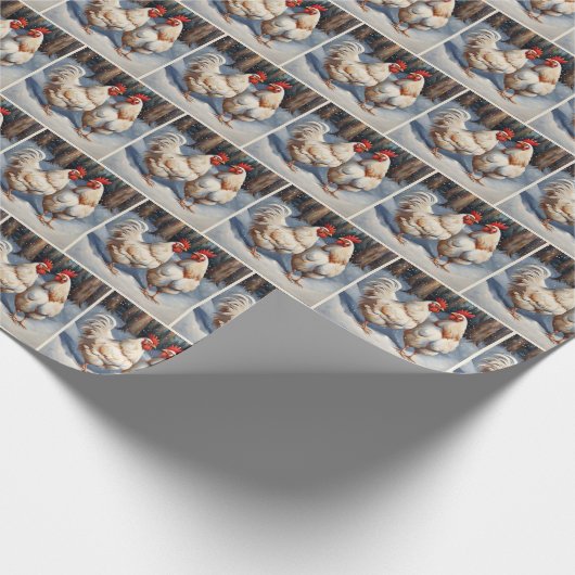 Papier Cadeau Poulets blancs en neige (Coin)