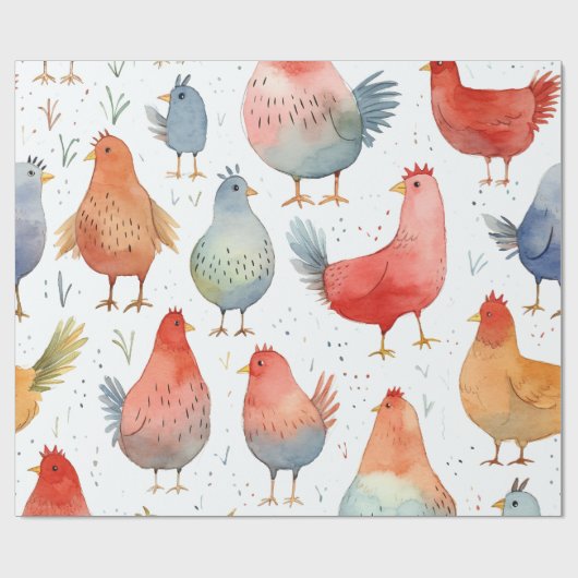 Papier Cadeau Poulets dans une ferme (Plat)