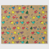 Papier Cadeau Poulets de l'humeur de Noël #or (Plat)