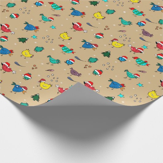 Papier Cadeau Poulets de Noël brillant or dense (Coin)