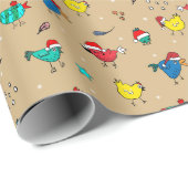 Papier Cadeau Poulets de Noël brillant or dense (Coin rond)