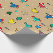 Papier Cadeau Poulets de Noël léger or (Coin)