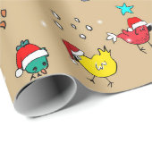 Papier Cadeau Poulets de Noël léger or (Coin rond)