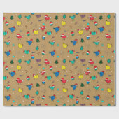 Papier Cadeau Poulets de Noël sur papier d'emballage en or (Plat)