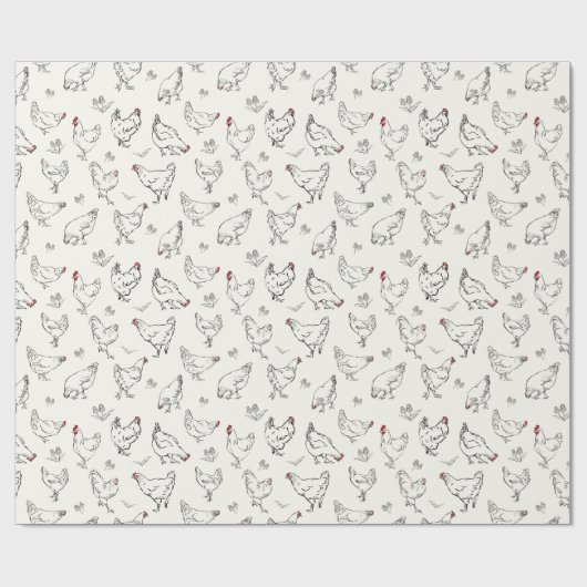 Papier Cadeau Poulets en encre (Plat)