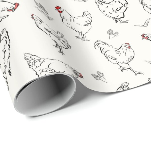 Papier Cadeau Poulets en encre (Coin rond)