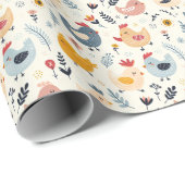 Papier Cadeau Poulets mignons dans la ferme (Coin rond)