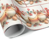 Papier Cadeau Poulets portant des colliers de perles (Coin rond)