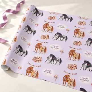 Papier Cadeau Pouliche et poulain Appaloosa Anniversaire lilas