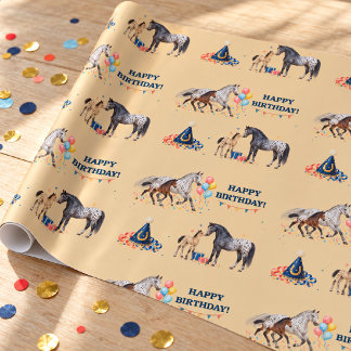 Papier Cadeau Poulinière et poulain Appaloosa pour un anniversai