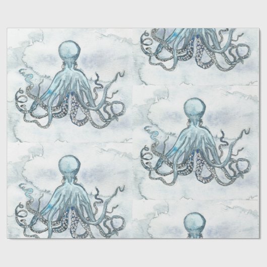 Papier Cadeau Poulpe bleu de Matt enveloppant Papger (Plat)