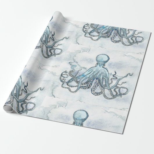 Papier Cadeau Poulpe bleu de Matt enveloppant Papger (Déroulé)