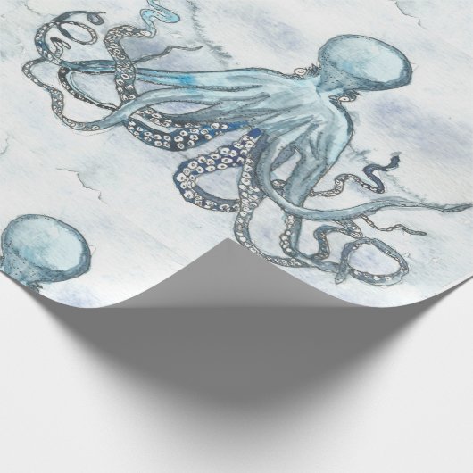 Papier Cadeau Poulpe bleu de Matt enveloppant Papger (Coin)