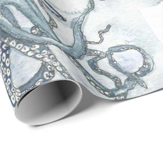 Papier Cadeau Poulpe bleu de Matt enveloppant Papger (Coin rond)