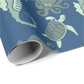 Papier Cadeau poulpe, cheval de mer et tortue (Coin rond)